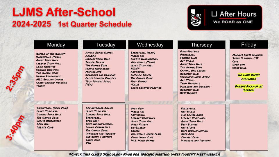 2024-2025 after school schedule