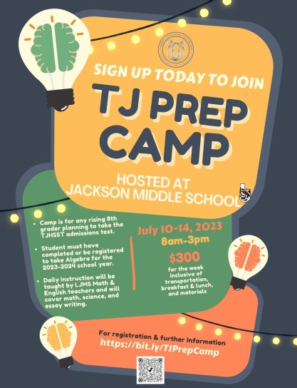 image with information about TJ prep summer camp