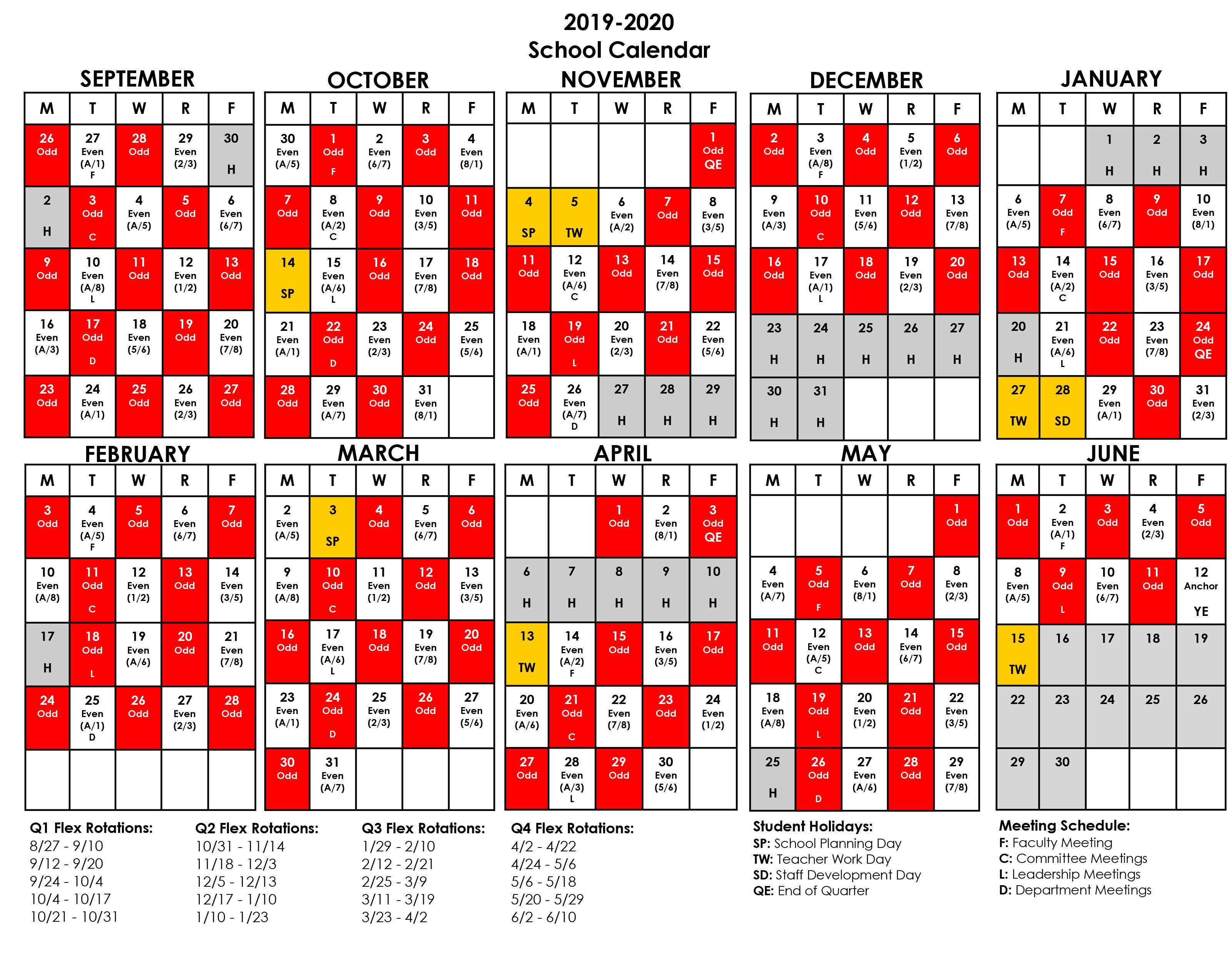 2019-20 Red/White calendar