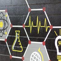 image of wall mural depicting science topics
